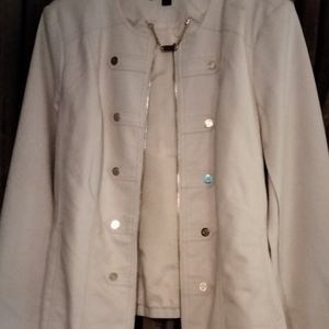 Beautiful, White, Dennis Basso Faux Leather Jacket, Large